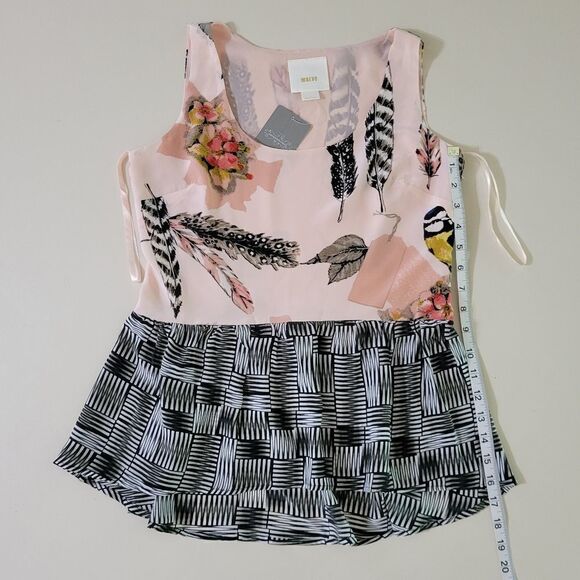 Maeve for Anthropologie Women's Silk Pink Finely Feathered Peplum Blouse - Picture 6 of 11